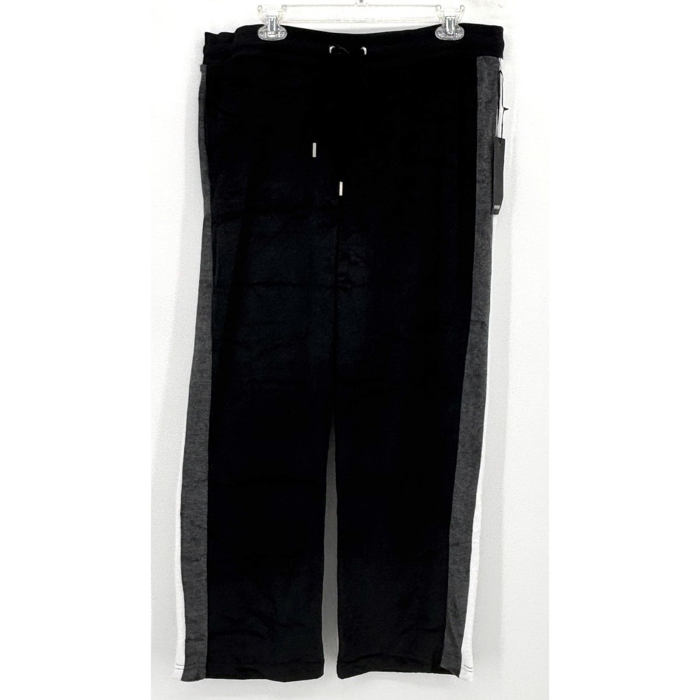 BEBE Sport Velour Wide Leg Pants Plus Size 1X Black Y2K Rhinestone‎ Logo NWT